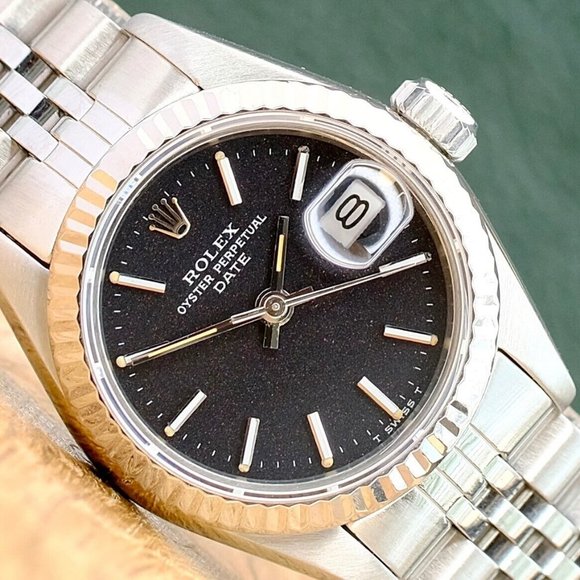 ROLEX DATEJUST GRAY INDEX DIAL 18KW GOLD FLUTED STEEL JUBILEE WATCH 26 MM 69174 - Picture 2 of 10